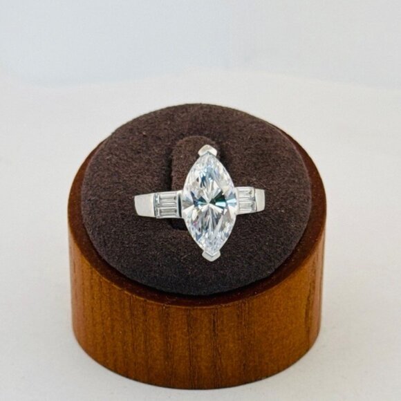 Designer Jewelry - Sterling Silver 925 Marquise Cut CZ Ring Size 7 Art Deco Estate Statement